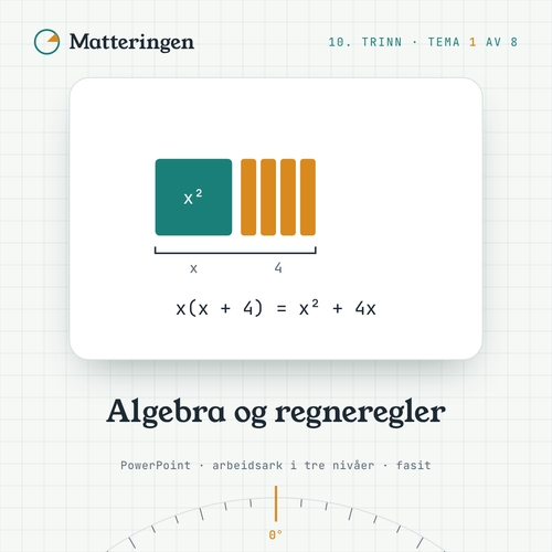 Algebra og regneregler – 10. trinn: algebrabrikker som viser x(x + 4) = x² + 4x