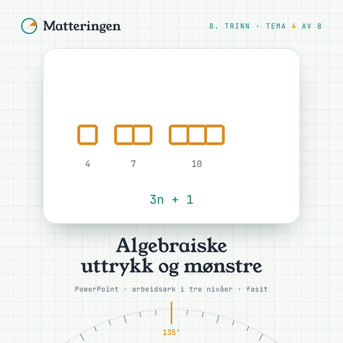Algebraiske uttrykk og mønstre – 8. trinn: fyrstikkmønster med formelen 3n + 1